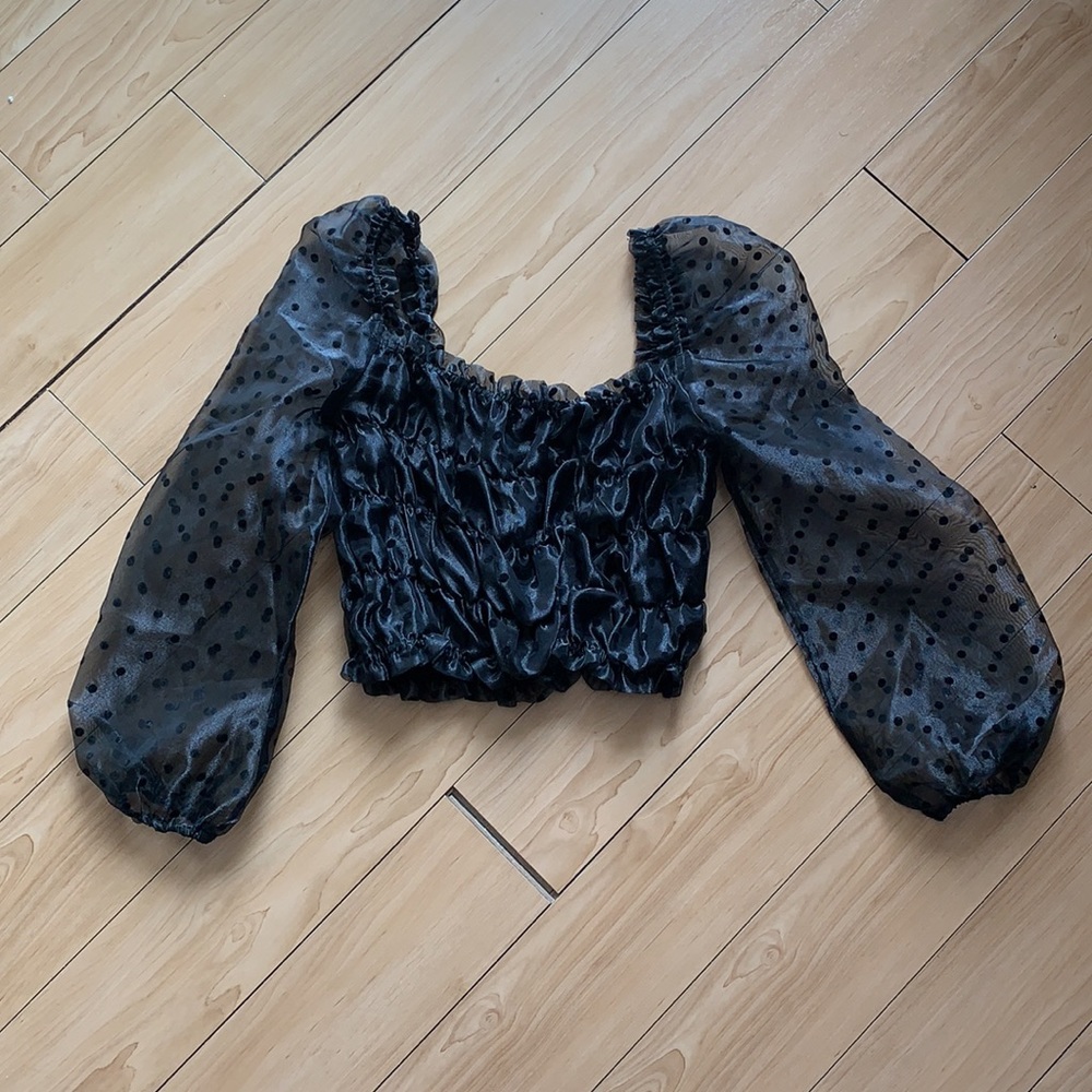Black polka dot mesh top - Picture 2 of 2
